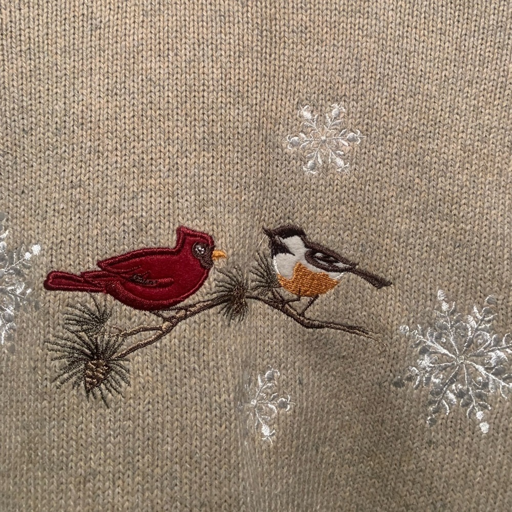 Croft & Barrow Embroidered Cardinal Winter Zip Cardigan Silk Blend Patchwork XL - Picture 7 of 16